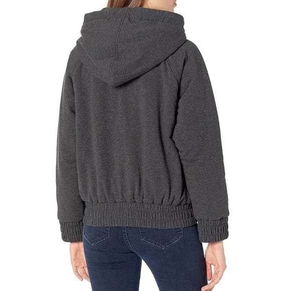$365 Norma Kamali Hooded Zip Bomber Jacket Dark Heather Gray Pockets XXS OR XS - Picture 3 of 16